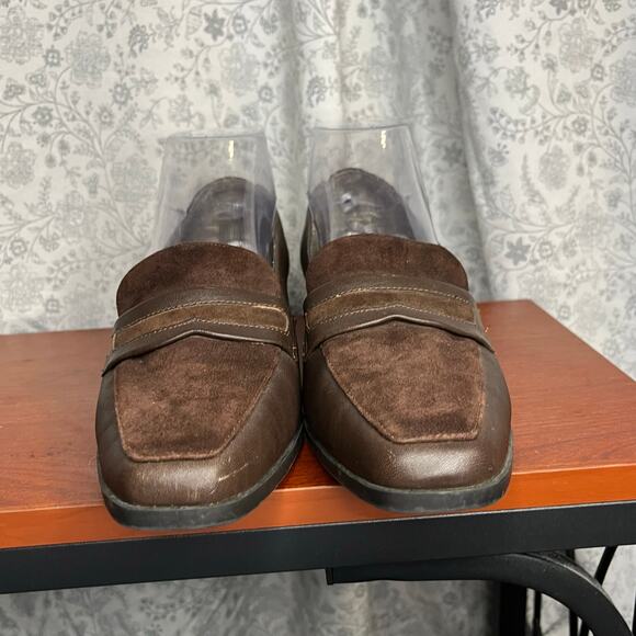 Vintage Brown Suede Loafers 8M Y2K Block Heel Preppy Office Academia old money - Picture 3 of 8